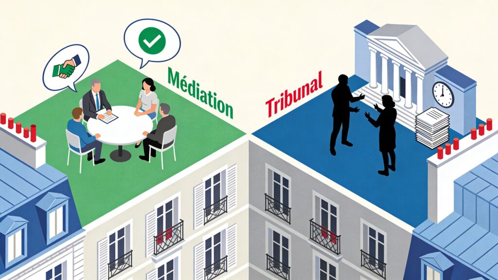 Médiation VS Tribunal : 7 avantages décisifs pour vos conflits de voisinage (France 2026)